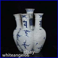 19.3 Ming dynasty Porcelain Yongle mark Blue white Dragon cloud Six mouths vase