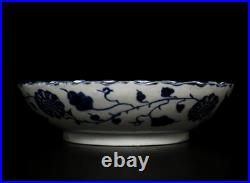 19.5CM Hongzhi Signed Rare Antique Chinese Blue & White Porcelain Bowl withdragon
