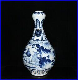 19.5Old China Yuan dynasty blue white Porcelain xiaohe hanxin garlic head Vase