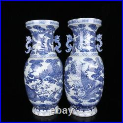 19 old Porcelain qing dynasty Blue and white dragon qianlong mark vase a pair