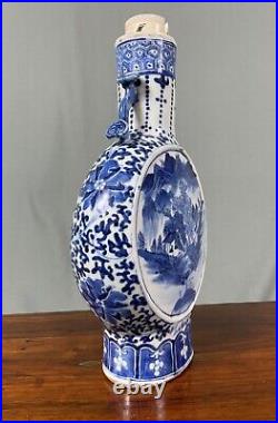 19th Century Chinese Blue and White Porcelain Pilgrim Flask Vase