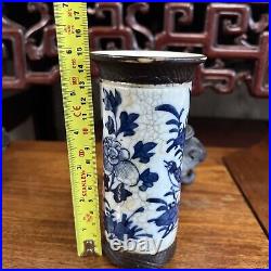 19th Century Chinese Porcelain Vase Blue White Brown Crackle