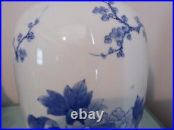 19th century Large Antique Japanese Meiji Blue & White Porcelain Vase GENROKU
