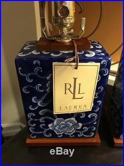 1 Rare Signed Ralph Lauren Lamp Blue White Mandarin Flower Porcelain Finish
