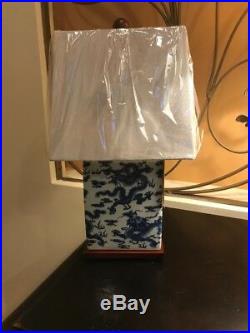 1 Rare Signed Ralph Lauren Lamp Smooth Porcelain Mandarin Dragon Blue White