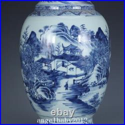 21.1 Chinese Old Antique Porcelain Qing dynasty Blue white landscape Vase