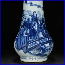 21.2Antique qing dynasty Porcelain shunzhi mark Blue white character story vase