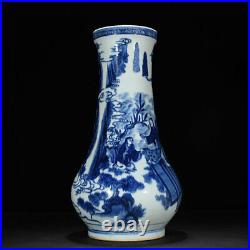 21.2Antique qing dynasty Porcelain shunzhi mark Blue white character story vase
