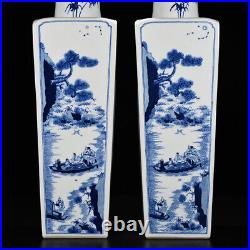 21.6 Old Porcelain qing dynasty kangxi mark A pair Blue white scenery Pine Vase
