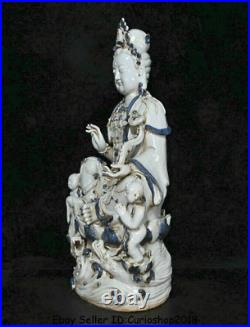 22.8Old China Blue White Porcelain Kwan-Yin Guan Yin Boddhisattva Tongzi Statue