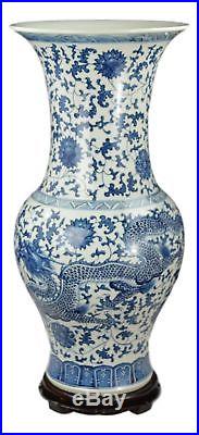 25 Classic Blue and White Porcelain Dragon Jar Vase, Large, China Qing Style