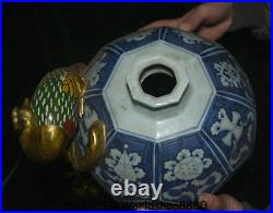 26.4 Old China Blue White Porcelain Cloisonne Phoenix Birds People Bottle Vase