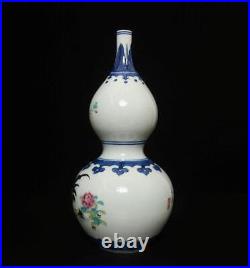 26.5CM Qianlong Old Signed Antique Chinese Blue & White Porcelain Vase with cock