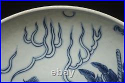 27.5CM Old Chinese Blue & White Porcelain Dish withkylin