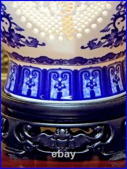 27 Blue & White Chinese Porcelain Vase Table Lamp Pierced Carved / Reticulated