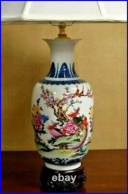 28 Chinese Porcelain Vase Lamp Blue/white Phoenix Asian Oriental Table Lamp