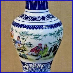 29 Blue & White Chinese Porcelain Lamp 7 Sages / Bamboo Forest Jingdezhen