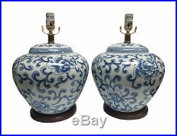 2 Ralph Lauren 3 Way Table Lamp Blue White Ginger Jar Chinoiserie Asian Floral