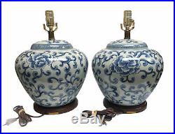 2 Ralph Lauren 3 Way Table Lamp Blue White Ginger Jar Chinoiserie Asian Floral