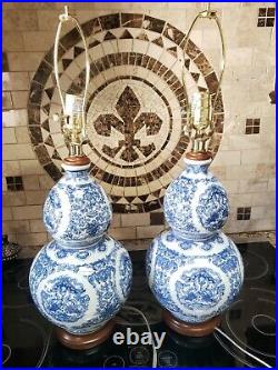 2 Ralph Lauren Table Lamp Blue White Ginger Jar Chinoiserie Asian Floral