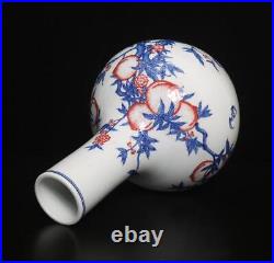 34.5CM Yongzheng Signed Old Chinese Blue & White Porcelain Vase with peach