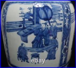 38CM Kangxi Old Signed Antique Chinese Blue & White Porcelain Vase with figure