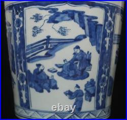 38CM Kangxi Old Signed Antique Chinese Blue & White Porcelain Vase with figure