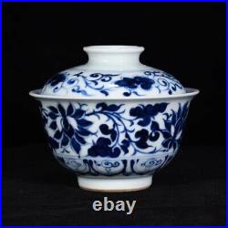 3.5 old antique yuan dynasty blue white porcelain lotus flower pattern tea bowl