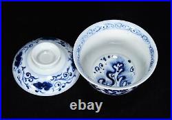3.5 old antique yuan dynasty blue white porcelain lotus flower pattern tea bowl