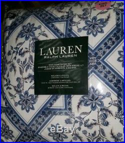 3pc Ralph Lauren King Comforter Set Medallion Paisley Porcelain Blue White Taupe
