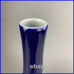 40cm Chinese Antique Yuan Blue & White Longneck Dragon Vase Underglaze Porcelain