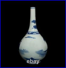 42CM Kangxi Old Signed Antique Chinese Blue & White Porcelain Vase with figure