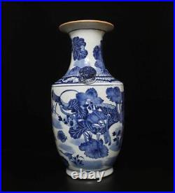 42.5CM Guangxu Singed Old Chinese Blue & White Porcelain Vase with louts flower