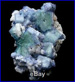 457.6g Rare! Cube Blue & White Porcelain Fluorite & Calcite Specimen/China