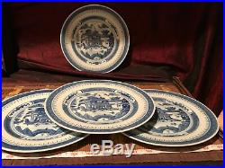 4 Asian Porcelain Blue & White Canton Design 9 Dinner Plates