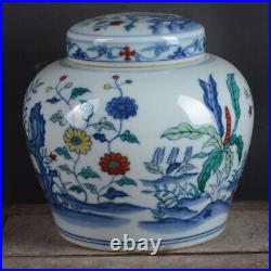 5.1China Blue White Porcelain Doucai Contrasting Colors Hand Painting FlowerPot
