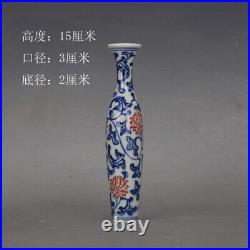 5.9Antique dynasty Porcelain wanli mark pair Blue white red flowers plants vase