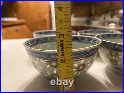 (5)- Antique Chinese Blue White FLOWER Porcelain Bowls signed