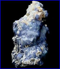 610.4g Rare! Cube Blue & White Porcelain Fluorite & Calcite Specimen/China