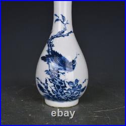 6.3 Old Antique qing dynasty Porcelain guangxu mark Blue white flower bird vase