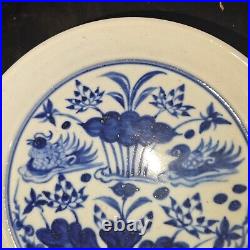 6.3 yuan dynasty zhizheng mark blue white Porcelain pair Mandarin ducks plate