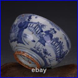 6.9 China Blue White Porcelain Hand Painting Ancient Character Story Bowl