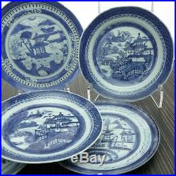 6 c1850 Canton Antique Chinese Blue and white Export Porcelain Desert Plates