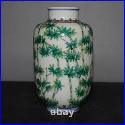 7.3Good Chinese Blue and White Porcelain Doucai Bamboo Winter Melon Bottle Vase