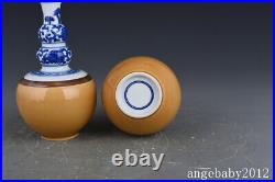 7.5 A pair Old Porcelain qing dynasty kangxi mark Blue white flower gourd Vase