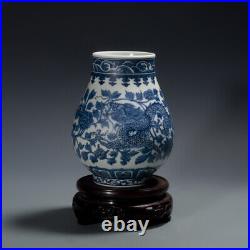 7.5 Collect Chinese Blue White Porcelain Aniaml Dragon Phoenix Tree Peony Vase