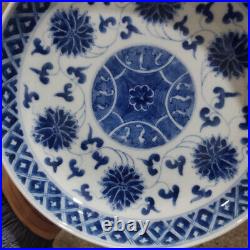 7.5 Collect Chinese Qing Blue White Porcelain Lotus Flower Branch Plate