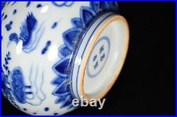 7.5 Old Antique Ming dynasty Porcelain mark Blue white Lotus Mandarin Duck vase
