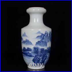 7.87 China Blue&white Porcelain HandPainted Exquisite Landscape Vase