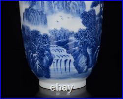 7.87 China Blue&white Porcelain HandPainted Exquisite Landscape Vase